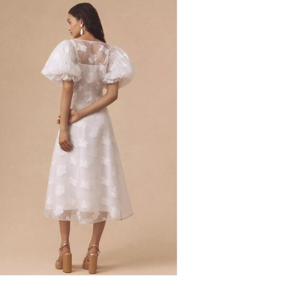 By Anthropologie Let Me Be Puff-Sleeve Sheer Midi Dress XXS NEW white - Picture 2 of 7